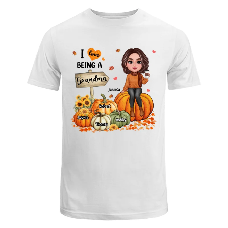 Love Being A Grandma Fall Season Sitting On Pumpkins Personalized Shirt - Image 5