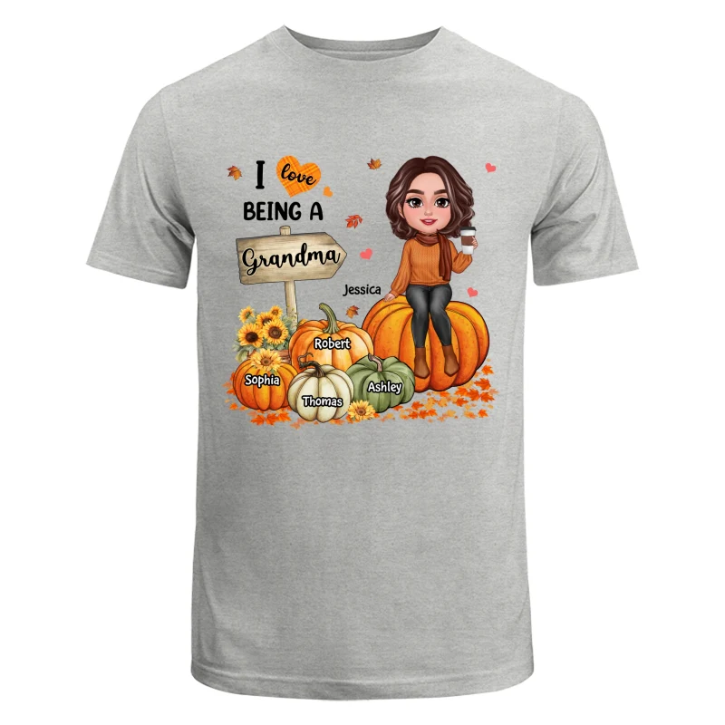 Love Being A Grandma Fall Season Sitting On Pumpkins Personalized Shirt - Image 6