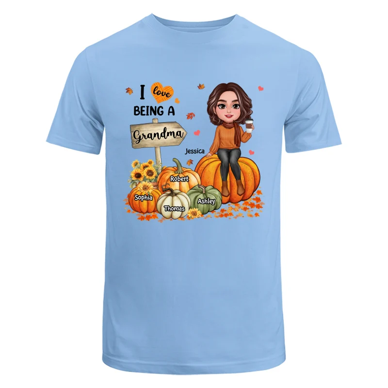 Love Being A Grandma Fall Season Sitting On Pumpkins Personalized Shirt - Image 8
