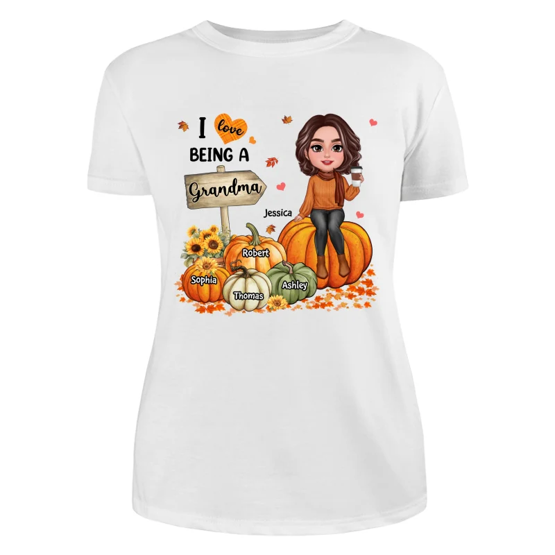 Love Being A Grandma Fall Season Sitting On Pumpkins Personalized Shirt - Image 9