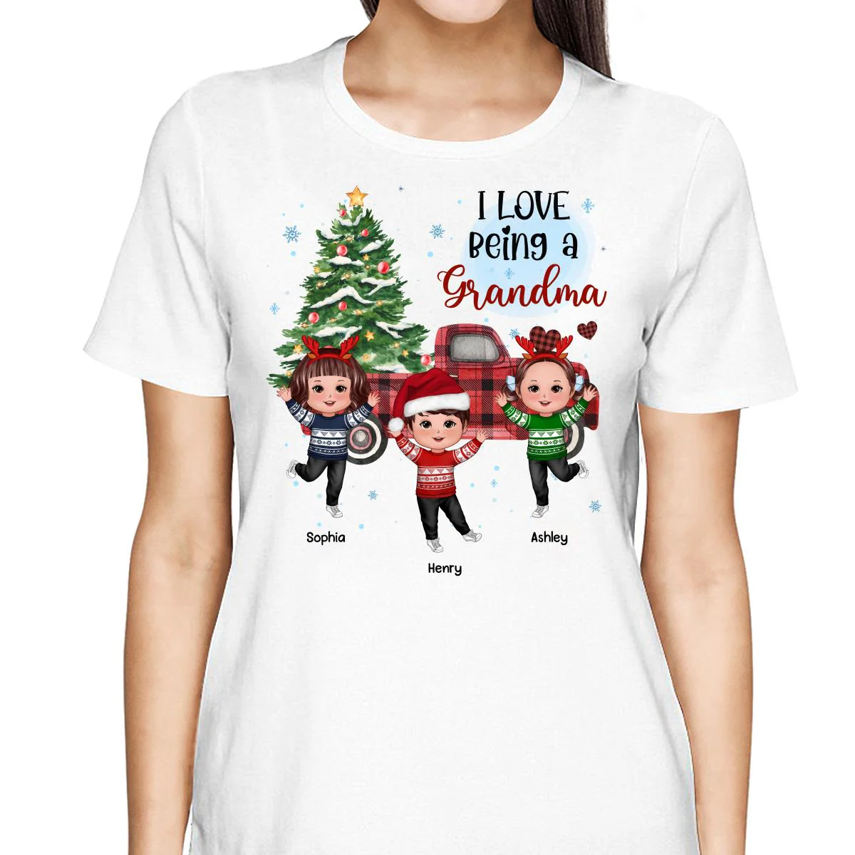 Love Being A Grandma Nana Happy Doll Kids By Christmas Truck Personalized Shirt - Image 2