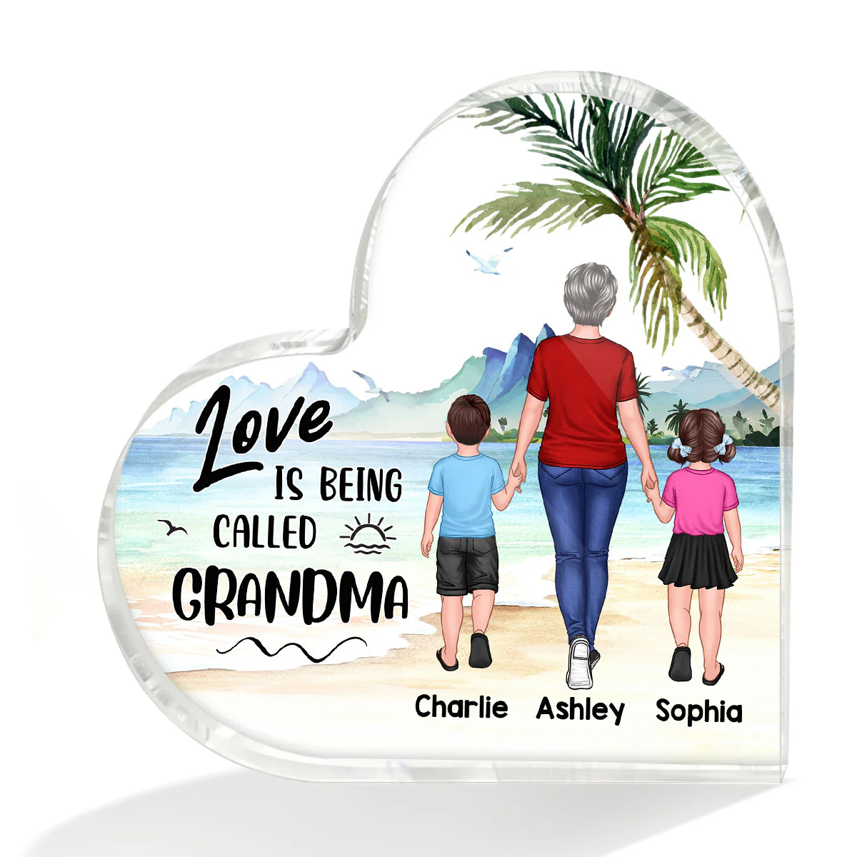 Love Being Called Grandma Back View Walking Woman & Kids Personalized Heart Plaque - Image 2