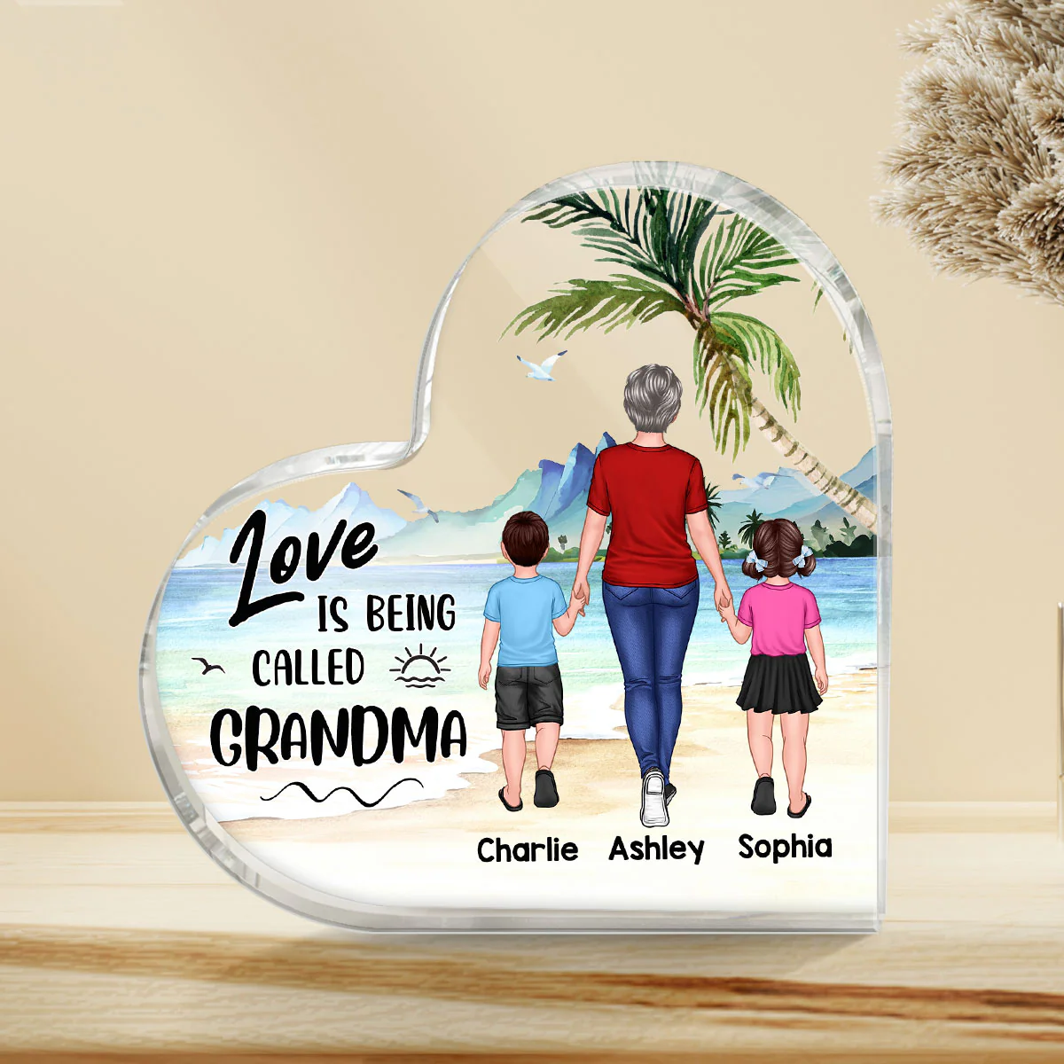 Love Being Called Grandma Back View Walking Woman & Kids Personalized Heart Plaque - Image 3