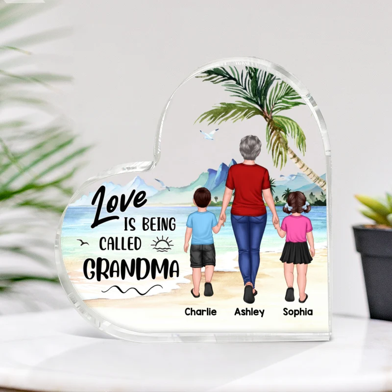 Love Being Called Grandma Back View Walking Woman & Kids Personalized Heart Plaque - Image 4