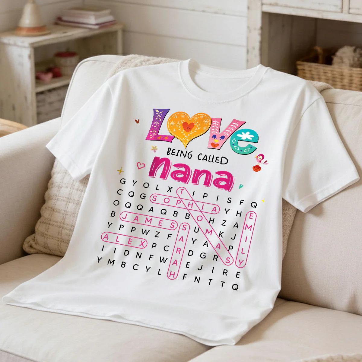 Love Being Called Grandma Colorful Word Search Puzzle - Personalized Shirt - Mother's Day Gift For Grandma Mom - Image 3