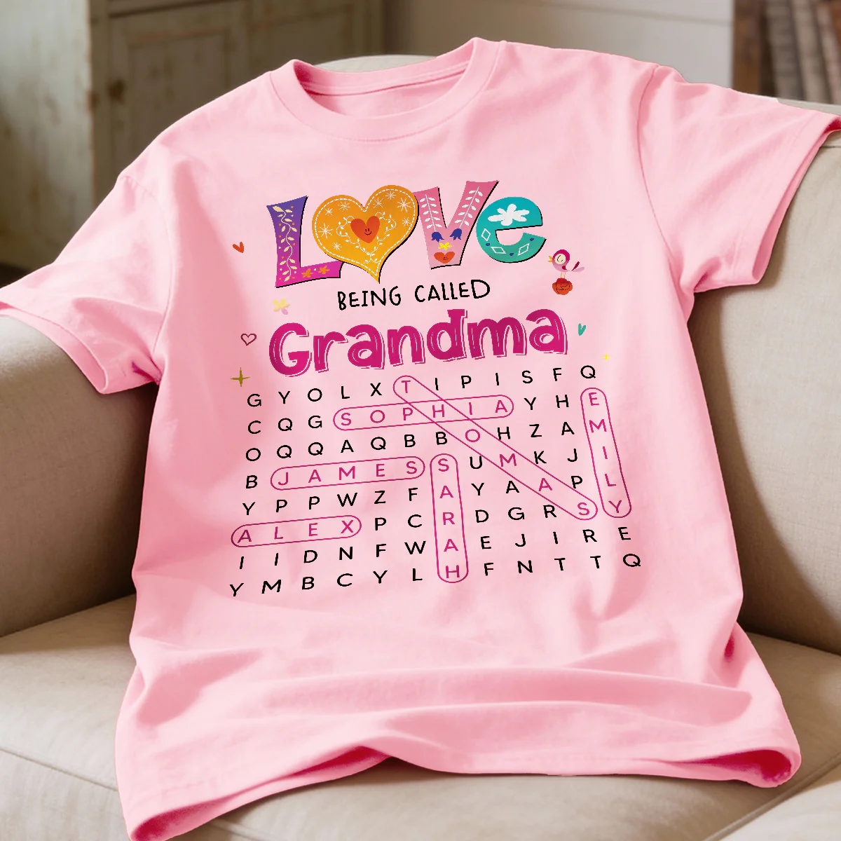 Love Being Called Grandma Colorful Word Search Puzzle - Personalized Shirt - Mother's Day Gift For Grandma Mom - Image 5