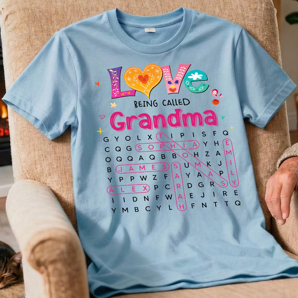 Love Being Called Grandma Colorful Word Search Puzzle - Personalized Shirt - Mother's Day Gift For Grandma Mom - Image 6