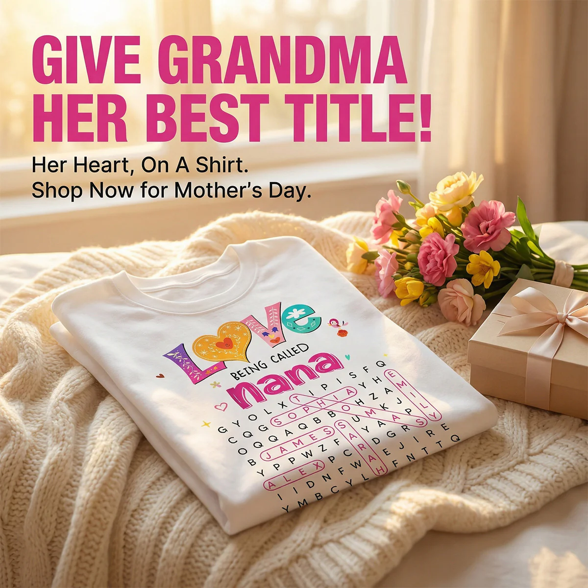Love Being Called Grandma Colorful Word Search Puzzle - Personalized Shirt - Mother's Day Gift For Grandma Mom - Image 7