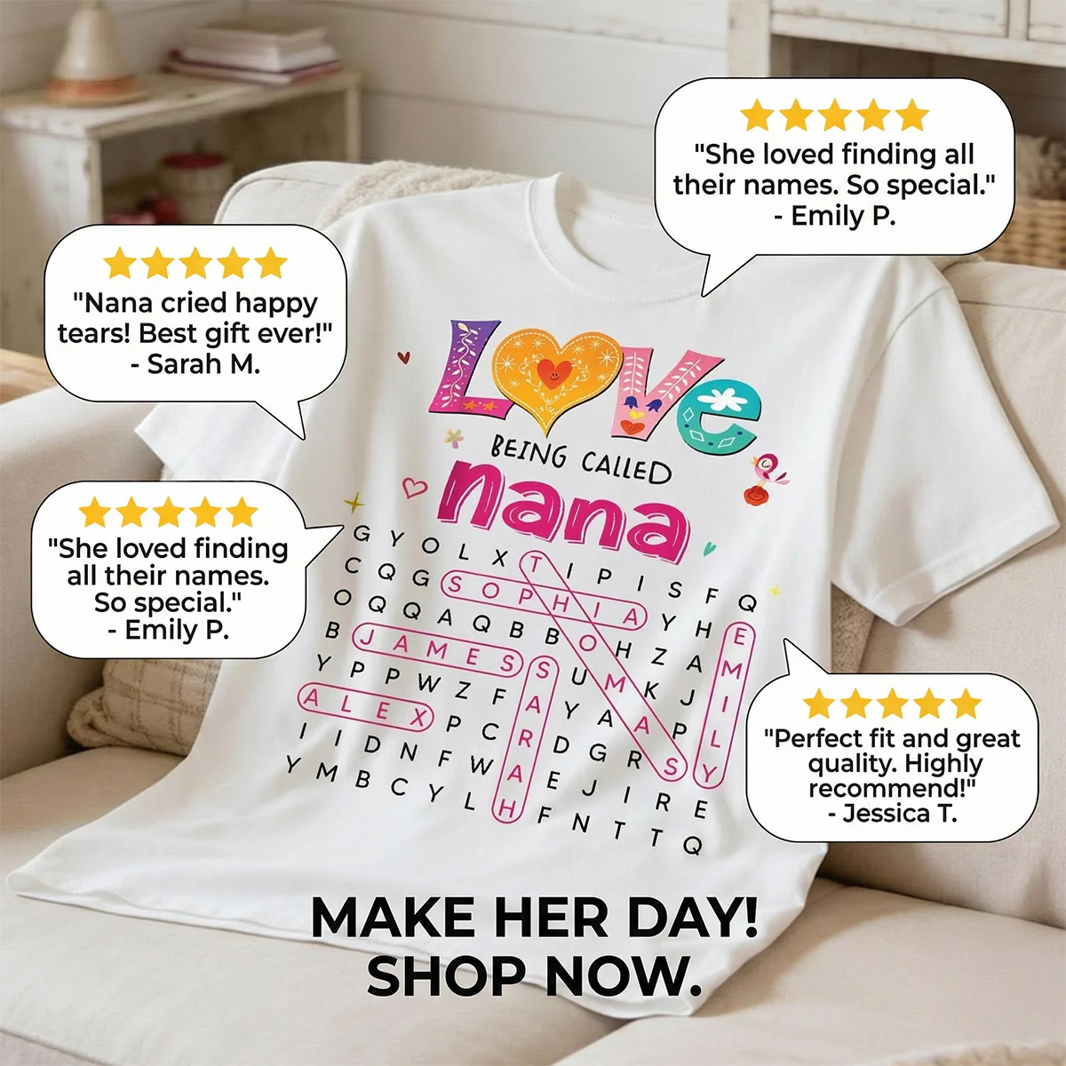 Love Being Called Grandma Colorful Word Search Puzzle - Personalized Shirt - Mother's Day Gift For Grandma Mom - Image 8