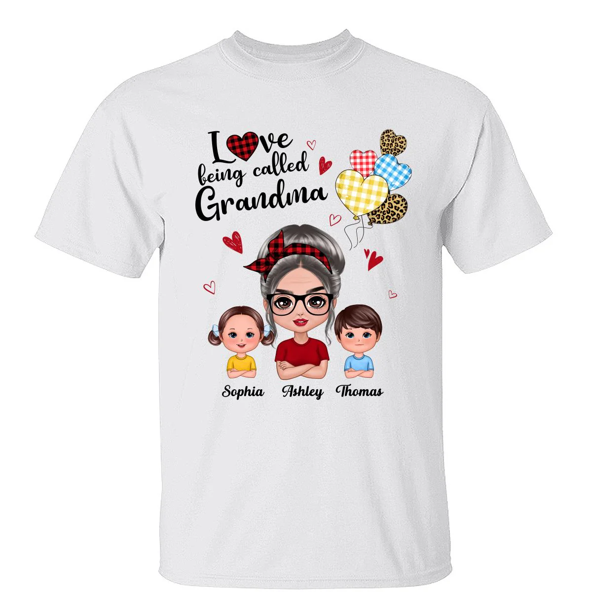 Love Being Called Grandma Doll Grandma Grandkids Colorful Checkered Hearts Personalized Shirt