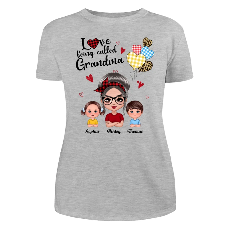 Love Being Called Grandma Doll Grandma Grandkids Colorful Checkered Hearts Personalized Shirt - Image 10