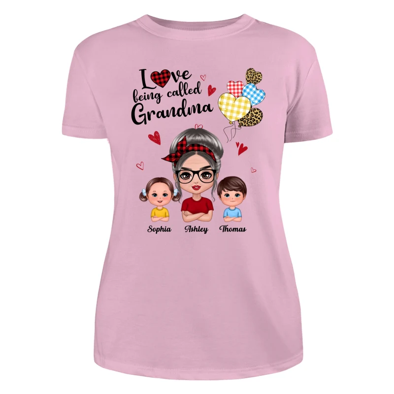 Love Being Called Grandma Doll Grandma Grandkids Colorful Checkered Hearts Personalized Shirt - Image 11