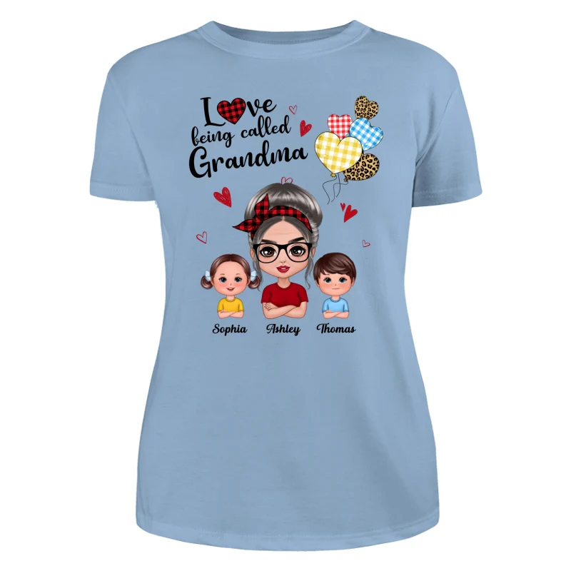 Love Being Called Grandma Doll Grandma Grandkids Colorful Checkered Hearts Personalized Shirt - Image 12