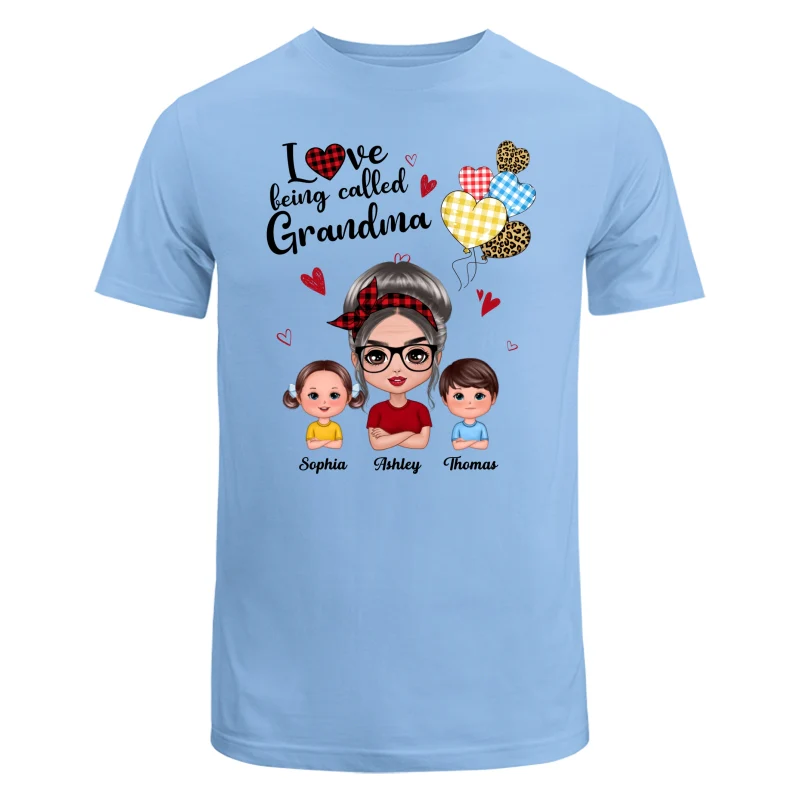 Love Being Called Grandma Doll Grandma Grandkids Colorful Checkered Hearts Personalized Shirt - Image 8