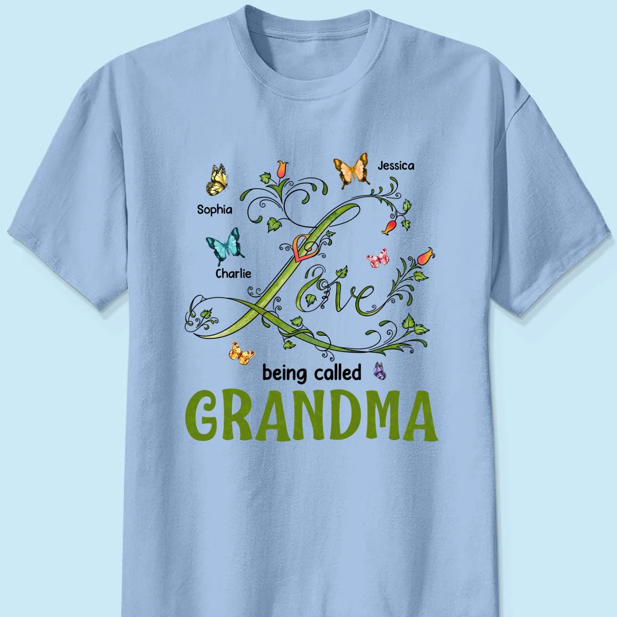 Love Being Called Grandma Leaves Flowers Butterflies Personalized Shirt - Image 10