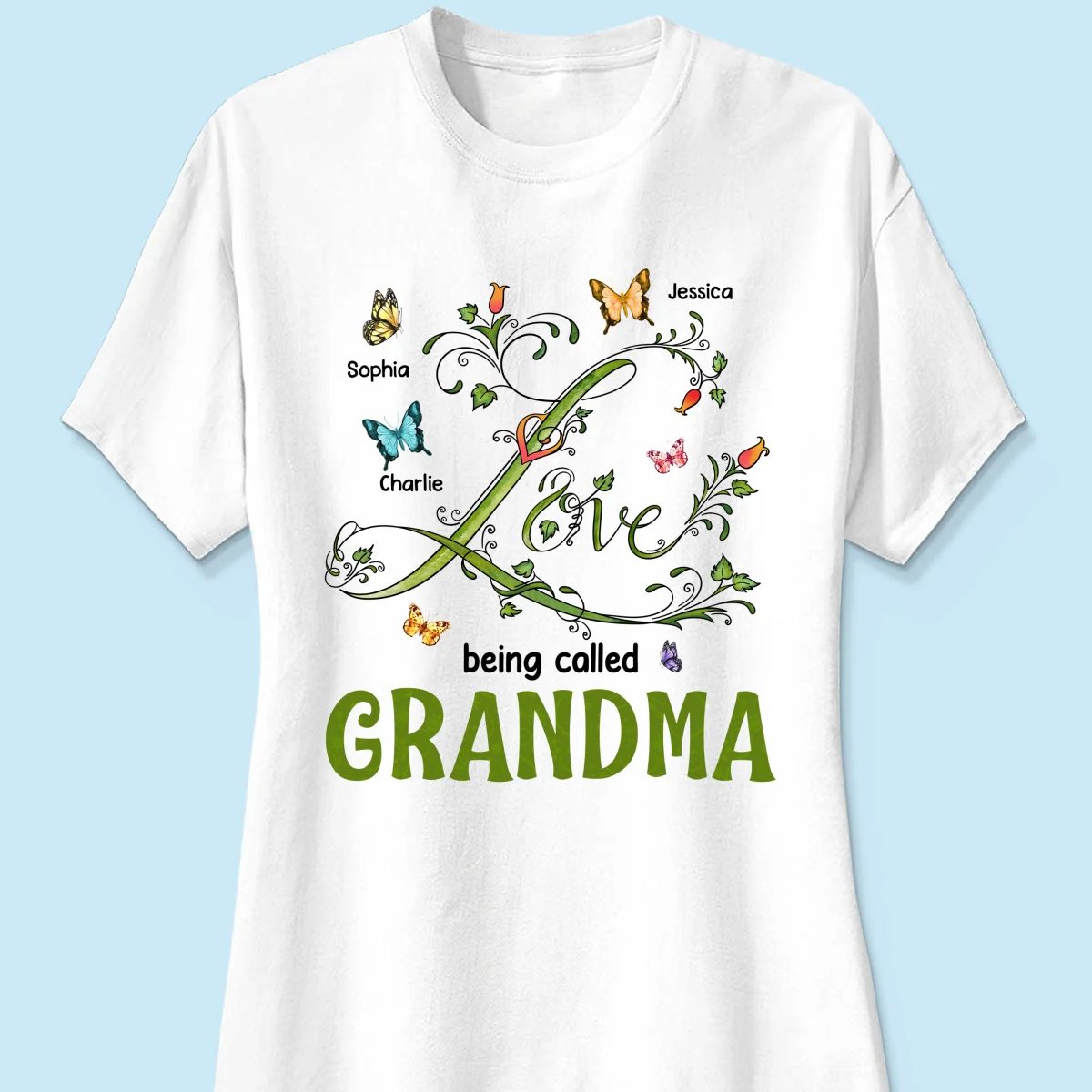 Love Being Called Grandma Leaves Flowers Butterflies Personalized Shirt - Image 11