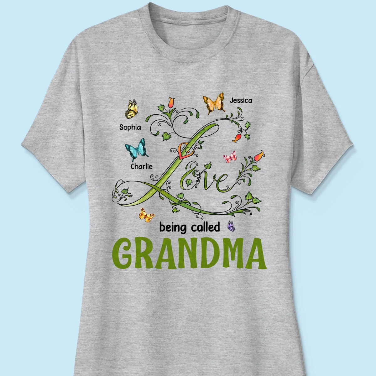 Love Being Called Grandma Leaves Flowers Butterflies Personalized Shirt - Image 12