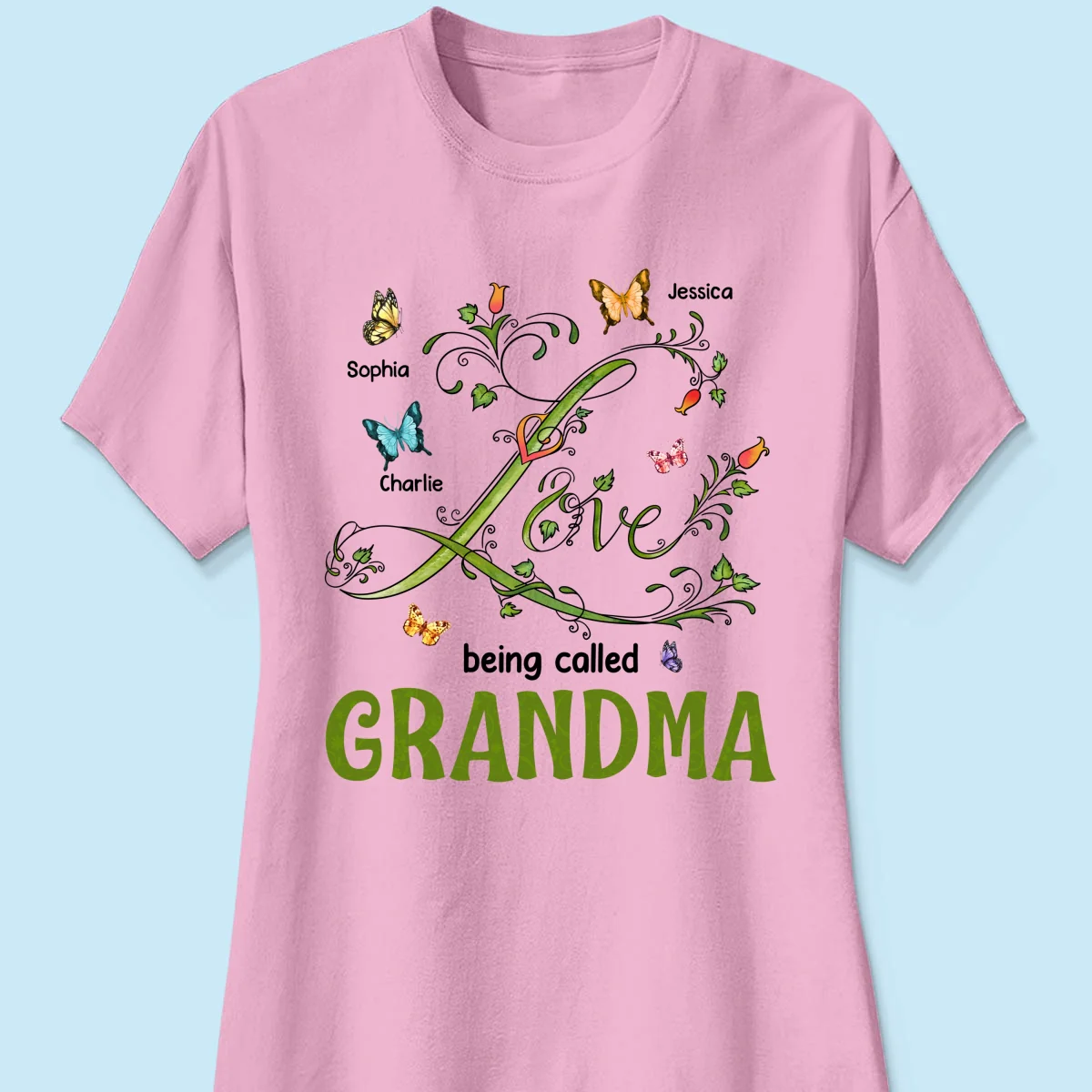 Love Being Called Grandma Leaves Flowers Butterflies Personalized Shirt - Image 13