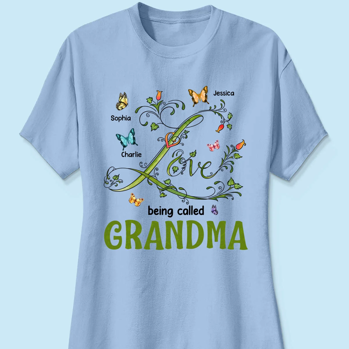 Love Being Called Grandma Leaves Flowers Butterflies Personalized Shirt - Image 14