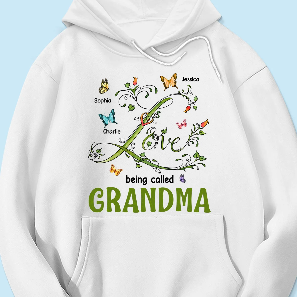 Love Being Called Grandma Leaves Flowers Butterflies Personalized Shirt - Image 15