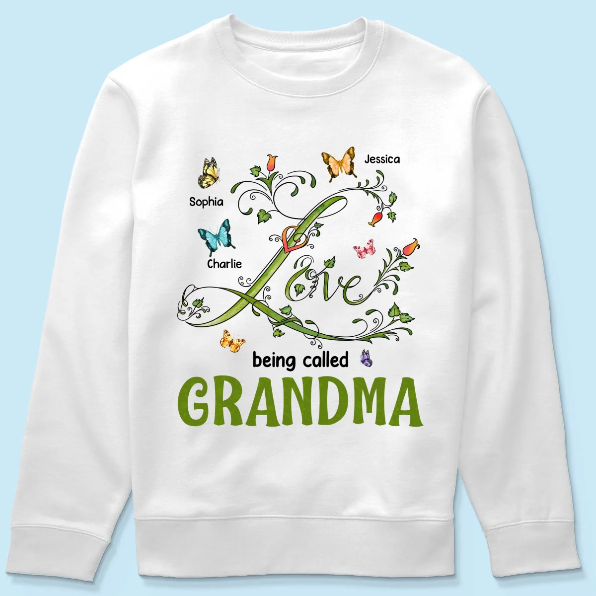 Love Being Called Grandma Leaves Flowers Butterflies Personalized Shirt - Image 19