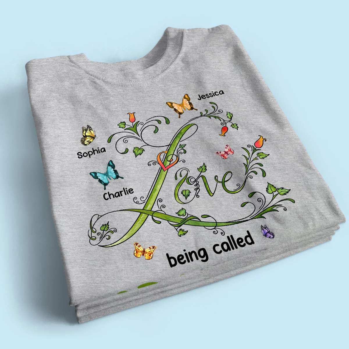 Love Being Called Grandma Leaves Flowers Butterflies Personalized Shirt - Image 2