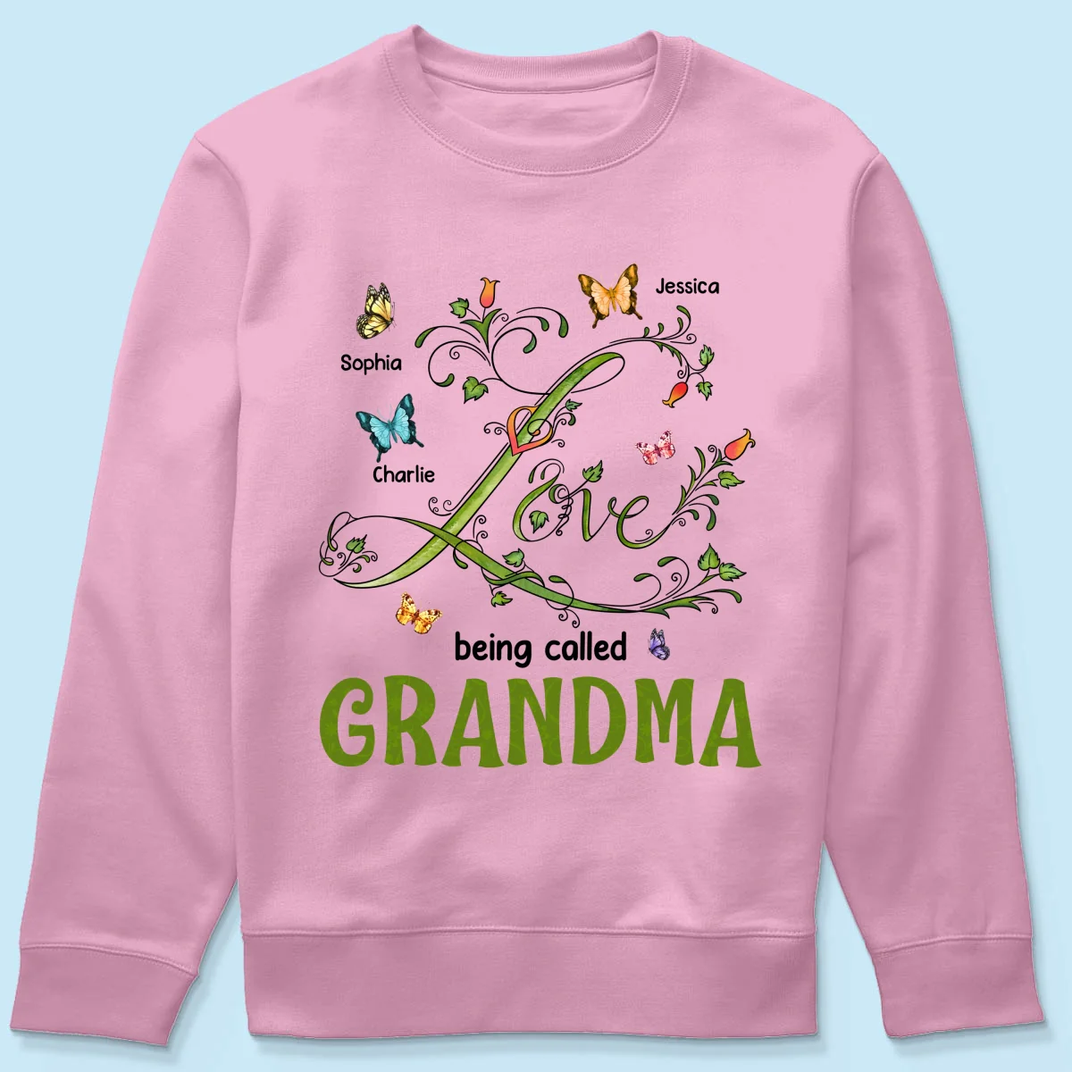 Love Being Called Grandma Leaves Flowers Butterflies Personalized Shirt - Image 21
