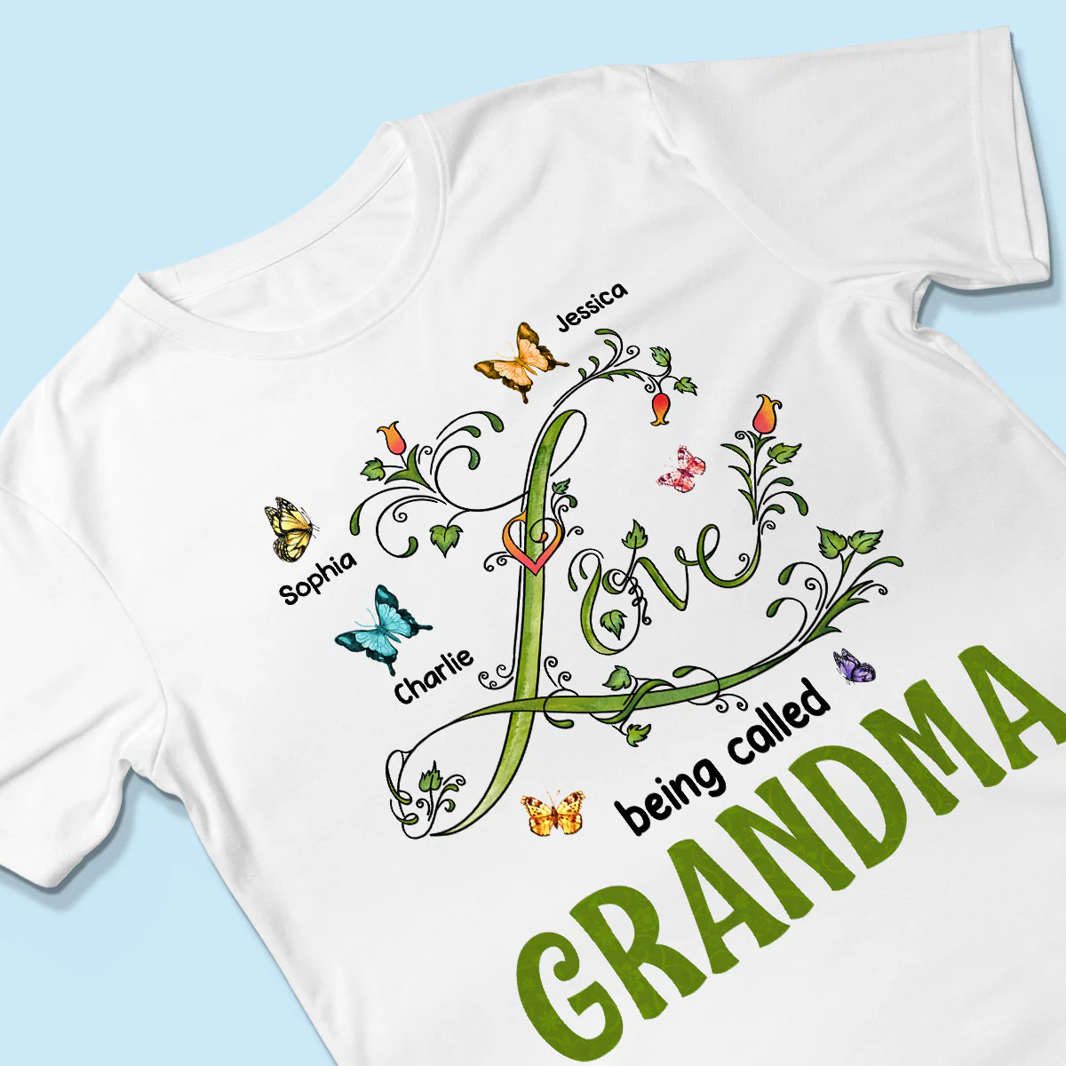 Love Being Called Grandma Leaves Flowers Butterflies Personalized Shirt - Image 3