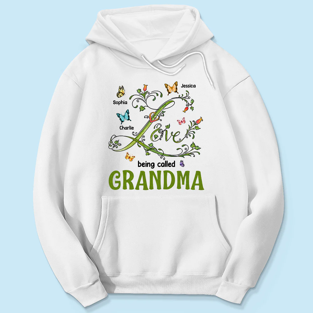 Love Being Called Grandma Leaves Flowers Butterflies Personalized Shirt - Image 5