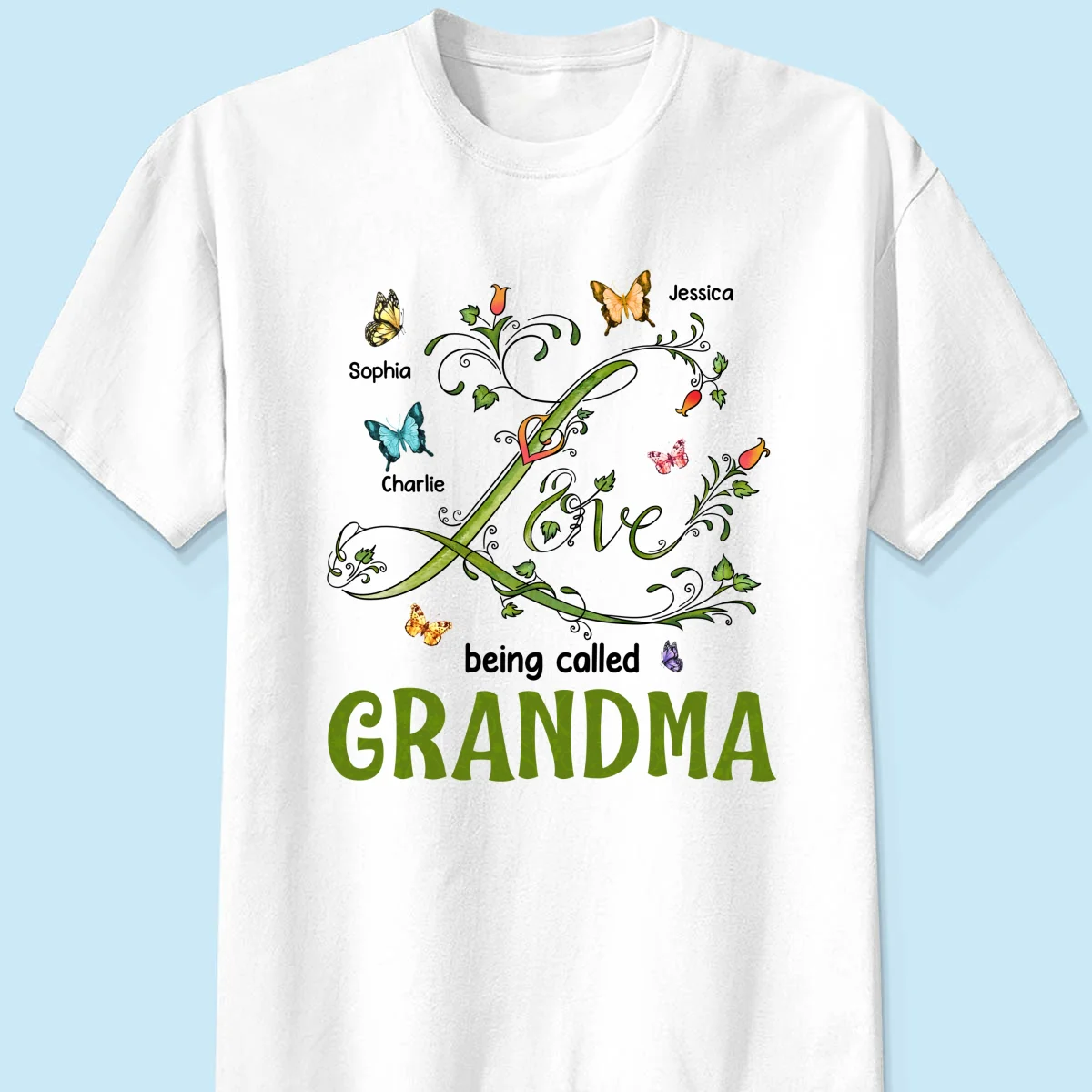 Love Being Called Grandma Leaves Flowers Butterflies Personalized Shirt - Image 7