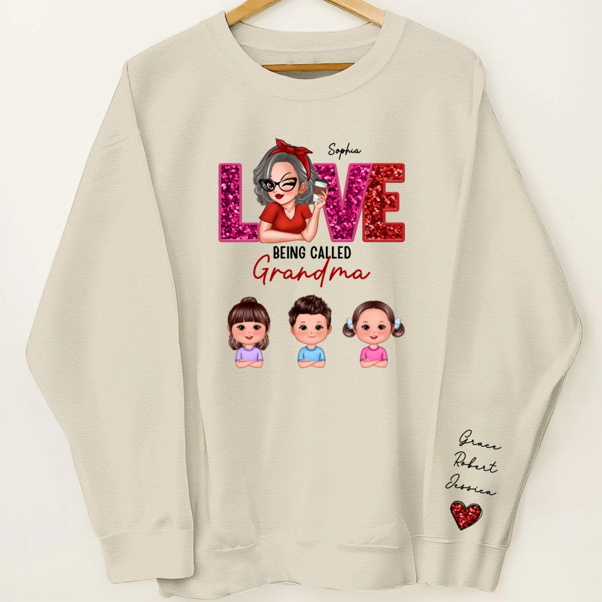 Love Being Called Grandma Mom Cute Grandkids Sequin Texture Personalized Sleeve Printed Sweatshirt - Image 10