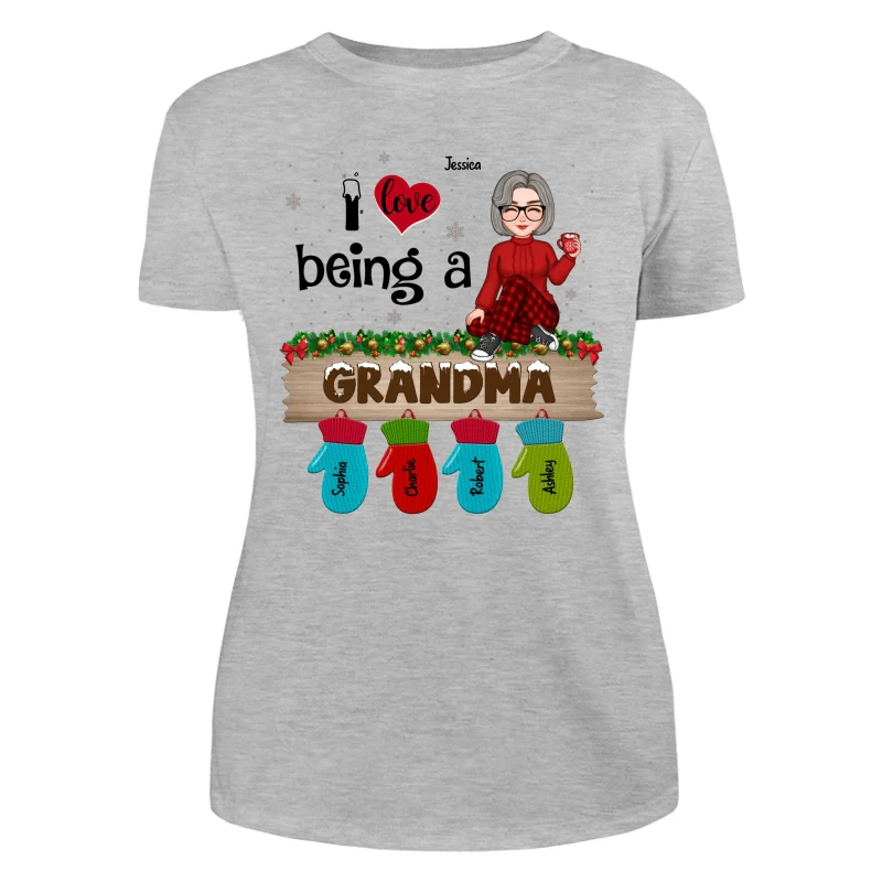 Love Being Grandma Mom Christmas Gloves Kids Names Personalized Shirt - Image 10