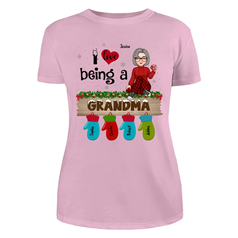 Love Being Grandma Mom Christmas Gloves Kids Names Personalized Shirt - Image 11