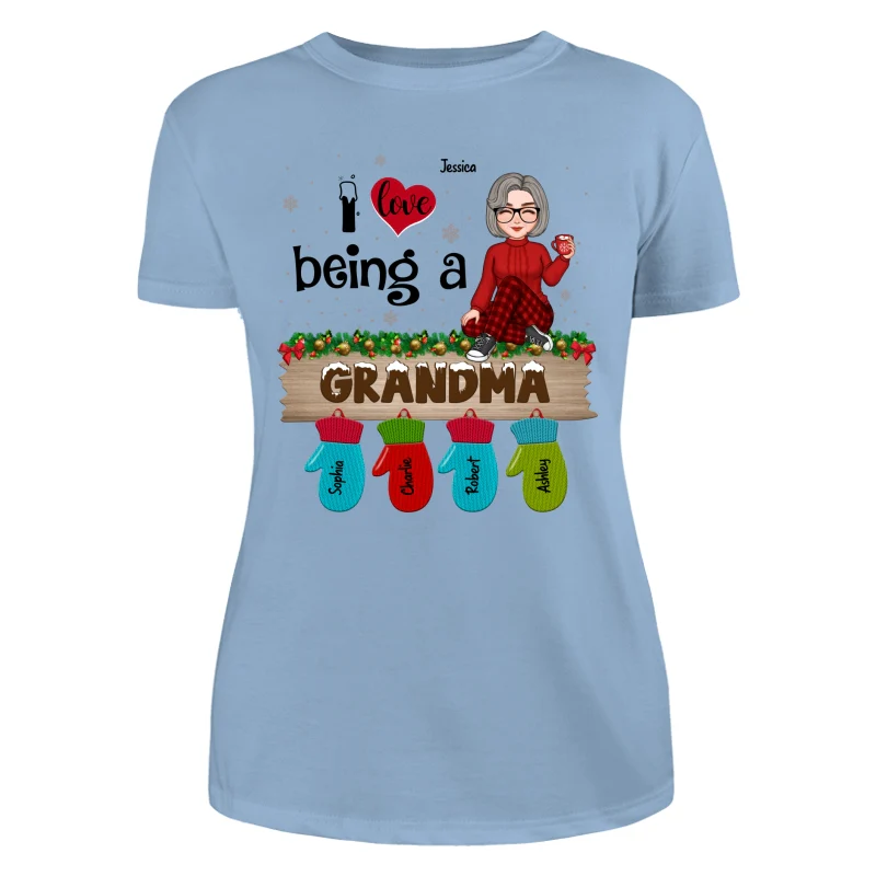Love Being Grandma Mom Christmas Gloves Kids Names Personalized Shirt - Image 12