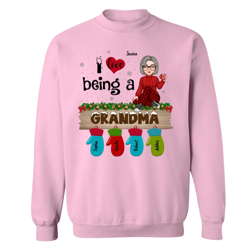 Love Being Grandma Mom Christmas Gloves Kids Names Personalized Shirt - Image 19