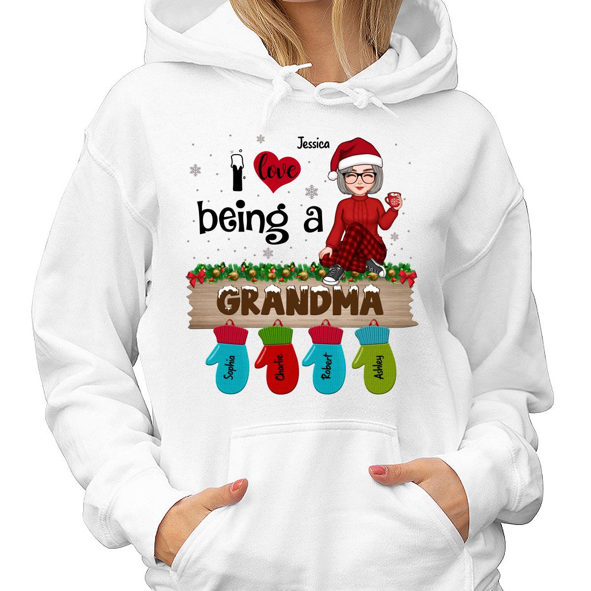 Love Being Grandma Mom Christmas Gloves Kids Names Personalized Shirt - Image 4