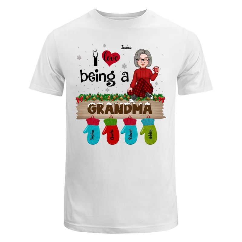 Love Being Grandma Mom Christmas Gloves Kids Names Personalized Shirt - Image 5