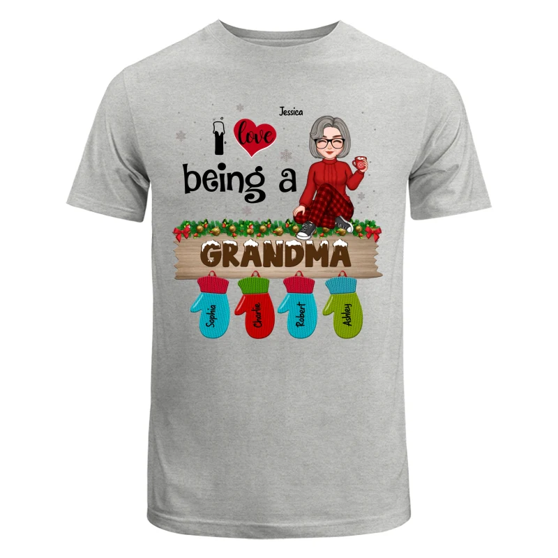 Love Being Grandma Mom Christmas Gloves Kids Names Personalized Shirt - Image 6
