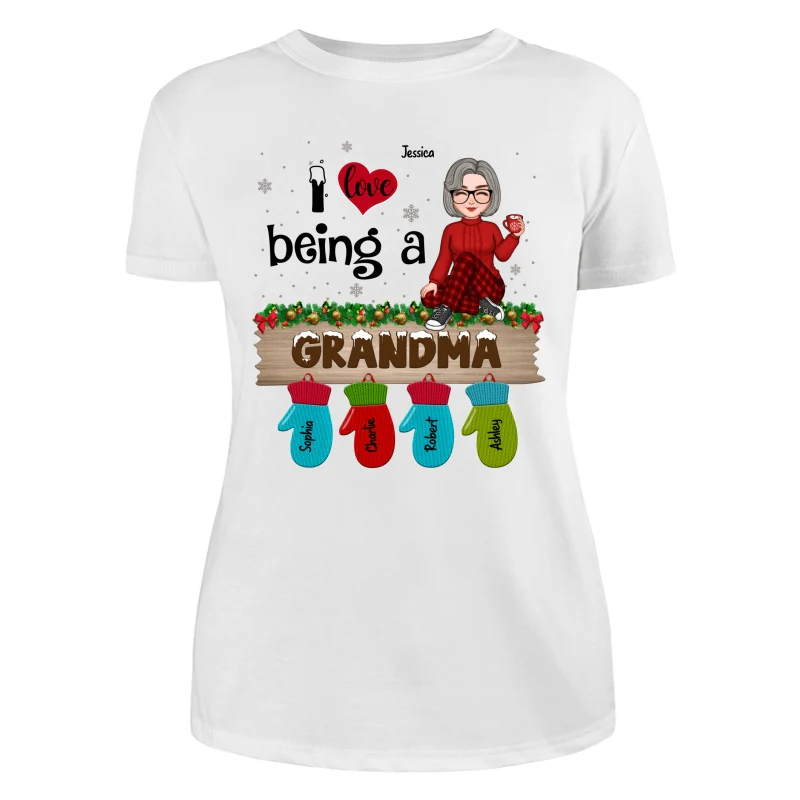 Love Being Grandma Mom Christmas Gloves Kids Names Personalized Shirt - Image 9