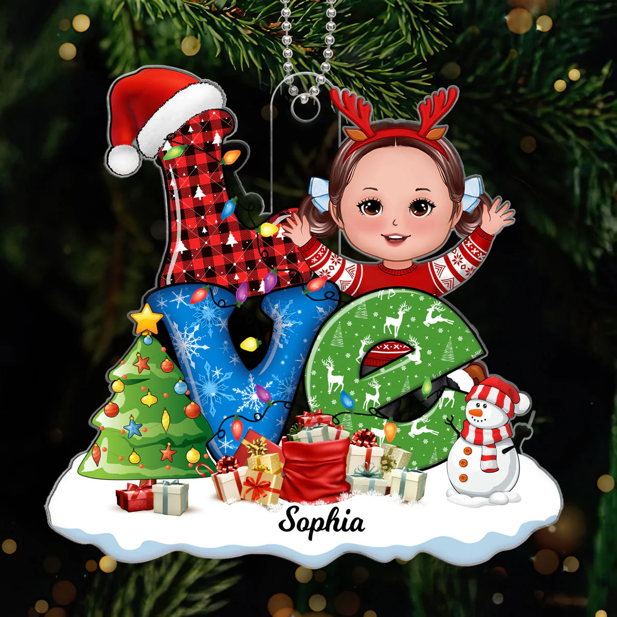 Love Christmas Pattern Grandma Grandkids Gift Personalized Acrylic Ornament