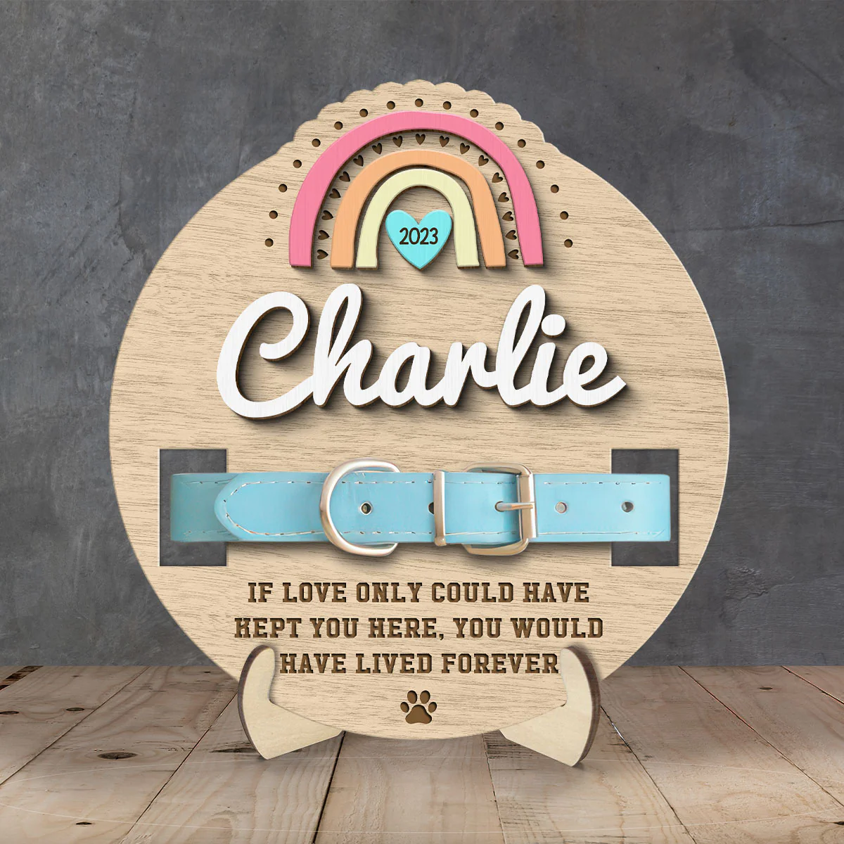 Love Could Have Kept You Forever Rainbow Dog Cat Pet Loss Collar Keepsake Sympathy Gift Personalized Wooden Pet Collar Holder - Image 7