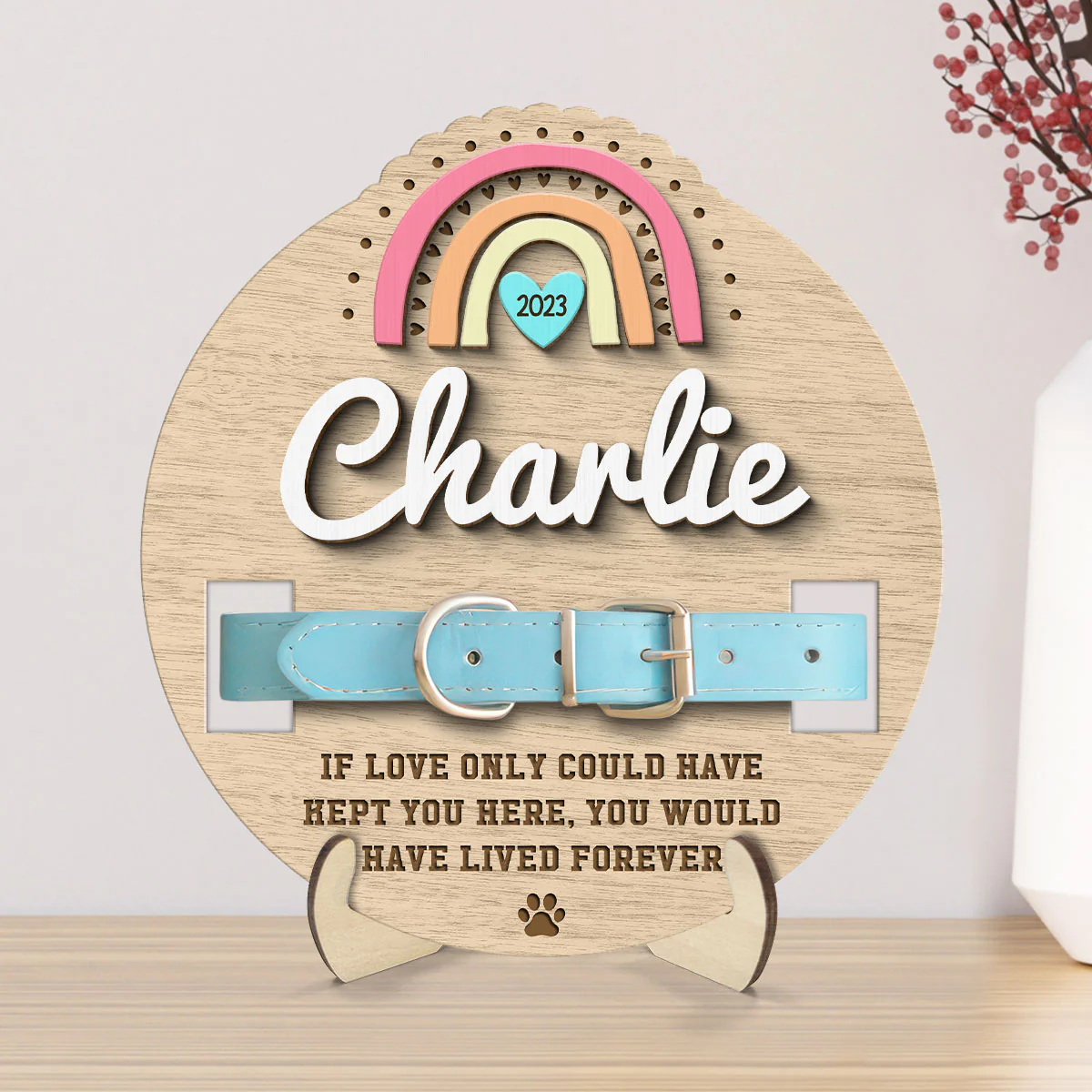Love Could Have Kept You Forever Rainbow Dog Cat Pet Loss Collar Keepsake Sympathy Gift Personalized Wooden Pet Collar Holder - Image 8