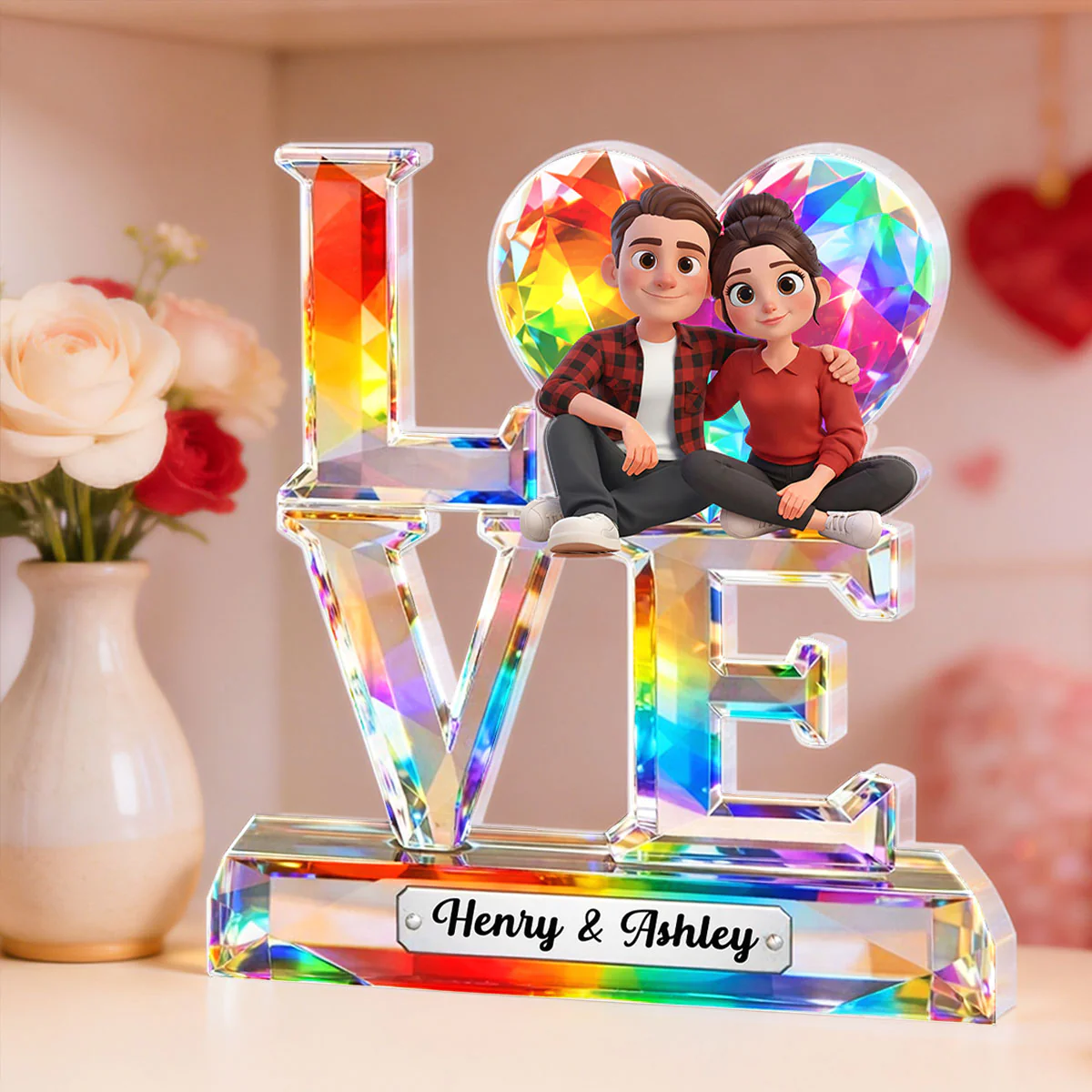 Love Couple Crystal Pattern - Personalized Acrylic Block Plaque - Anniversary, Valentine's Day Gift, Gift For Her, Gift For Him - Image 2