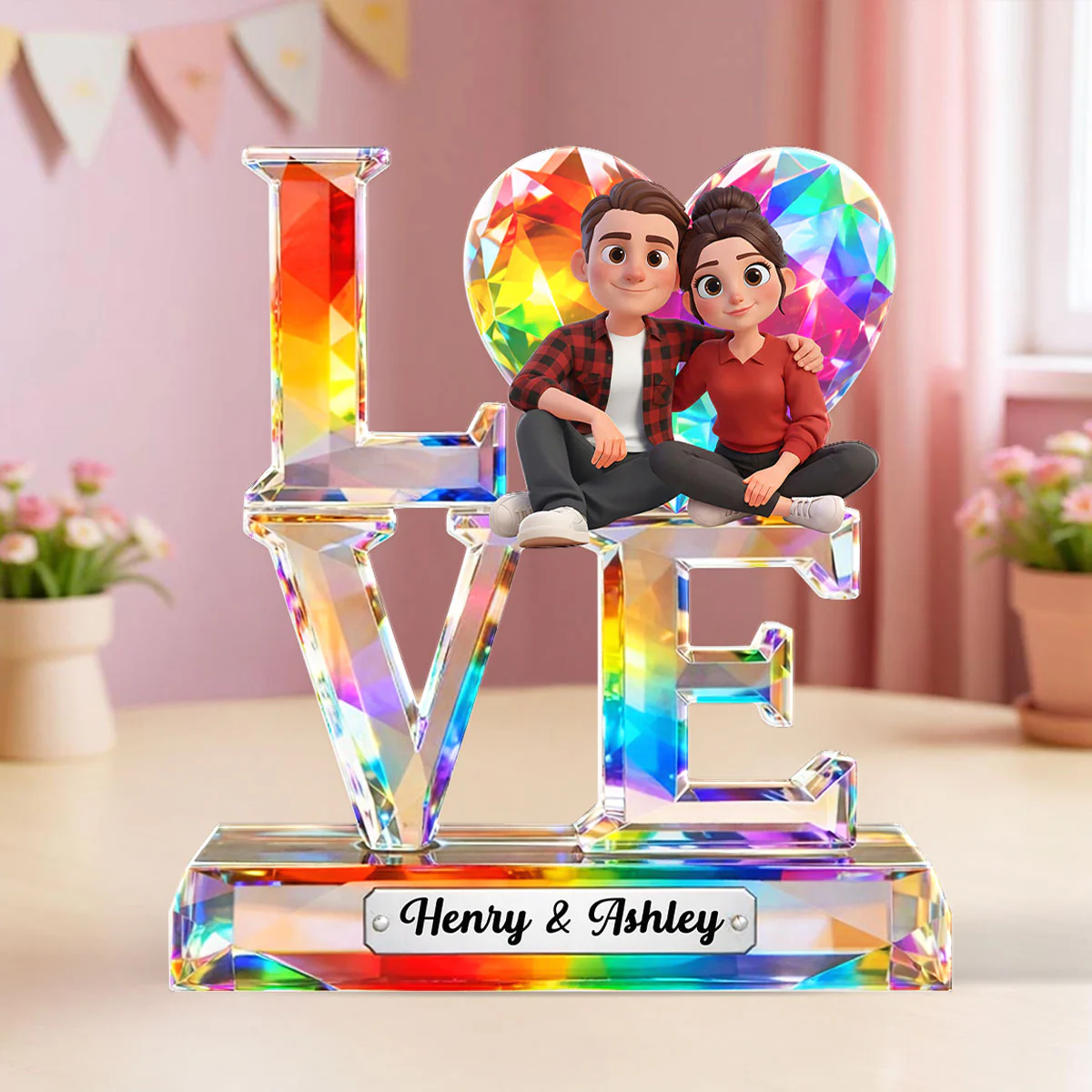 Love Couple Crystal Pattern - Personalized Acrylic Block Plaque - Anniversary, Valentine's Day Gift, Gift For Her, Gift For Him - Image 3