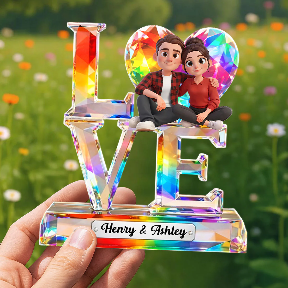 Love Couple Crystal Pattern - Personalized Acrylic Block Plaque - Anniversary, Valentine's Day Gift, Gift For Her, Gift For Him - Image 4