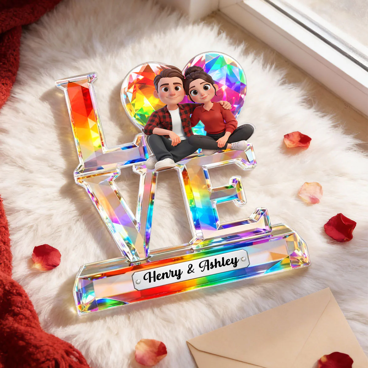 Love Couple Crystal Pattern - Personalized Acrylic Block Plaque - Anniversary, Valentine's Day Gift, Gift For Her, Gift For Him - Image 6