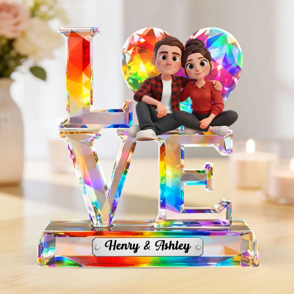 Love Couple Crystal Pattern - Personalized Acrylic Block Plaque - Anniversary, Valentine's Day Gift, Gift For Her, Gift For Him - Image 9