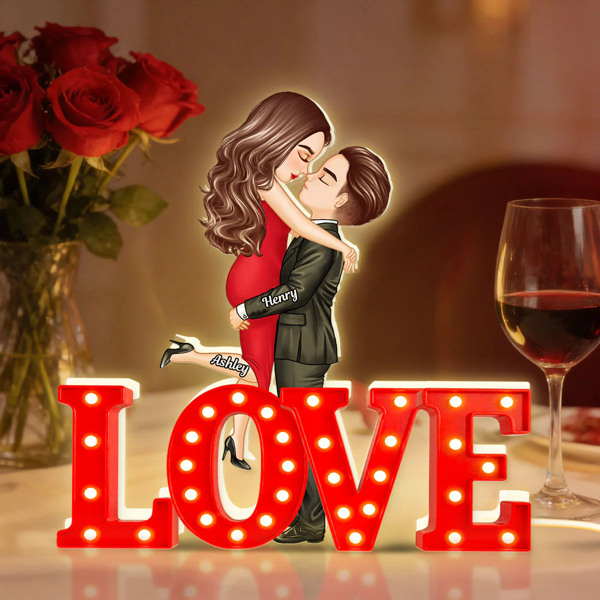 Love Couple Kissing - Personalized Light Box - Gift for Couple - Image 2