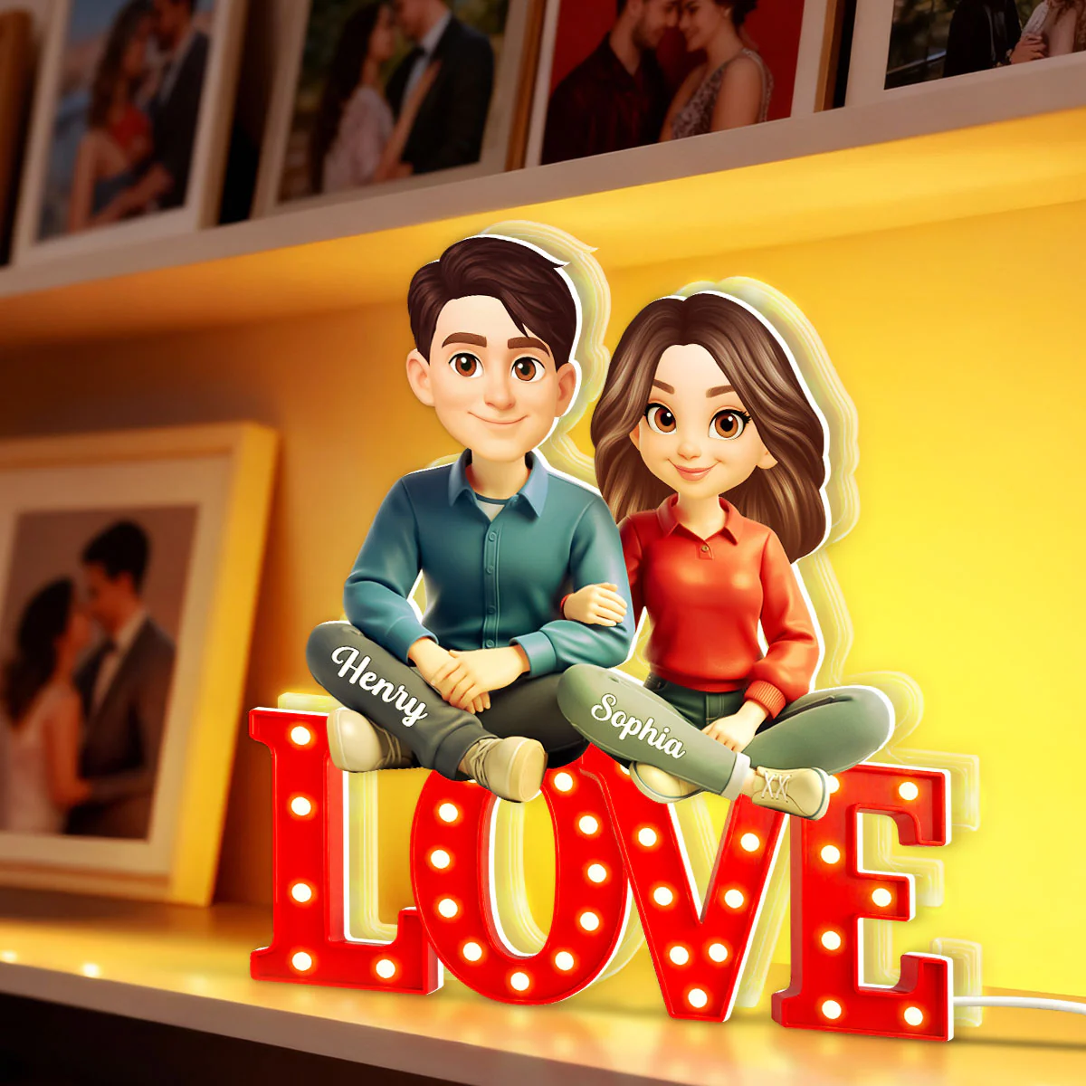 Love Couple Sitting Together - Personalized Light Box - Gift for Couple, for Him, for Her - Image 3