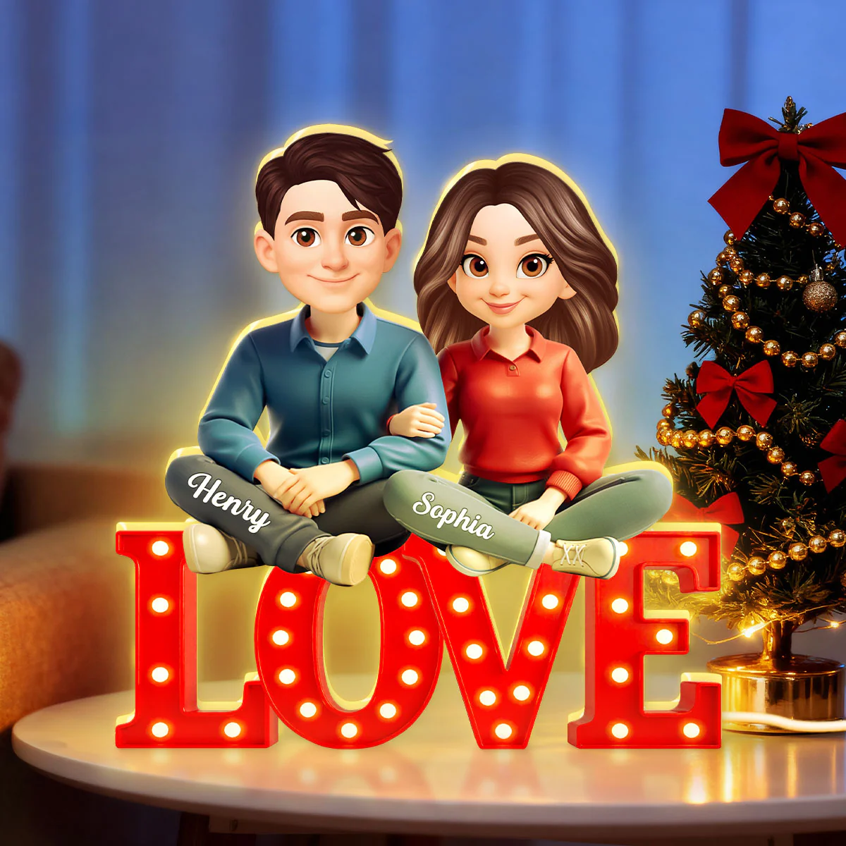 Love Couple Sitting Together - Personalized Light Box - Gift for Couple, for Him, for Her - Image 4